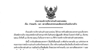 ประกาศองค์การบริหารส่วนตำบลสวนหม่อน เรื่องกำหนดวัน เวลา สถานที่สอบสรรหาและเลือกสรรเป็นพนักงานจ้าง