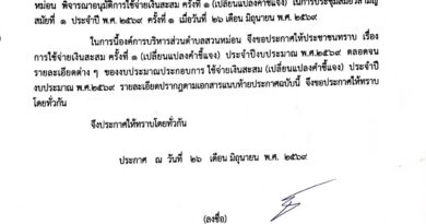 ประกาศองค์การบริหารส่วนตำบลสวนหม่อน เรื่อง การใช้จ่ายเงินสะสม ครั้งที่ 1 (เปลี่ยนแปลงคำชี้แจง) ประจำปีงบปรมาณ พ.ศ. 2569